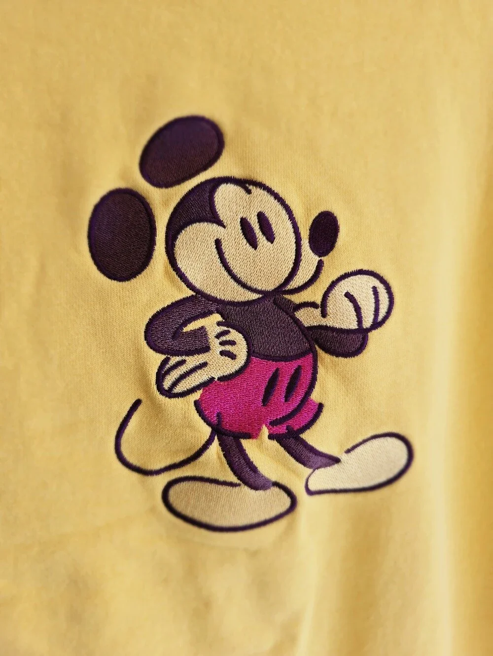 Soft Yellow XL Embroidered Mickey Pullover Hoodie